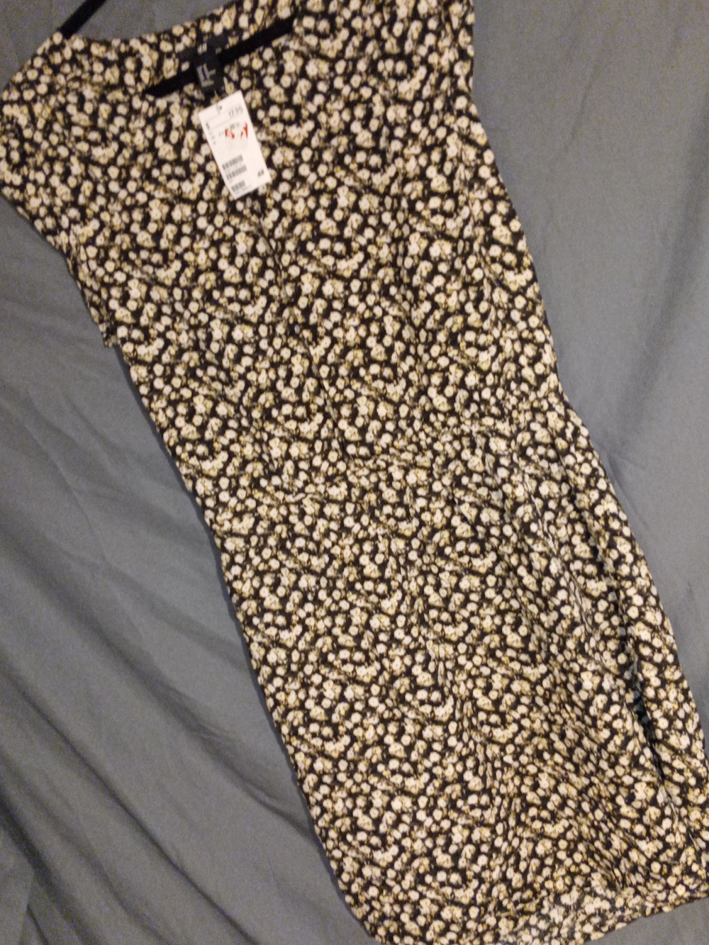 H&M Black With A Green Hue and Cream Floral Mini Dress